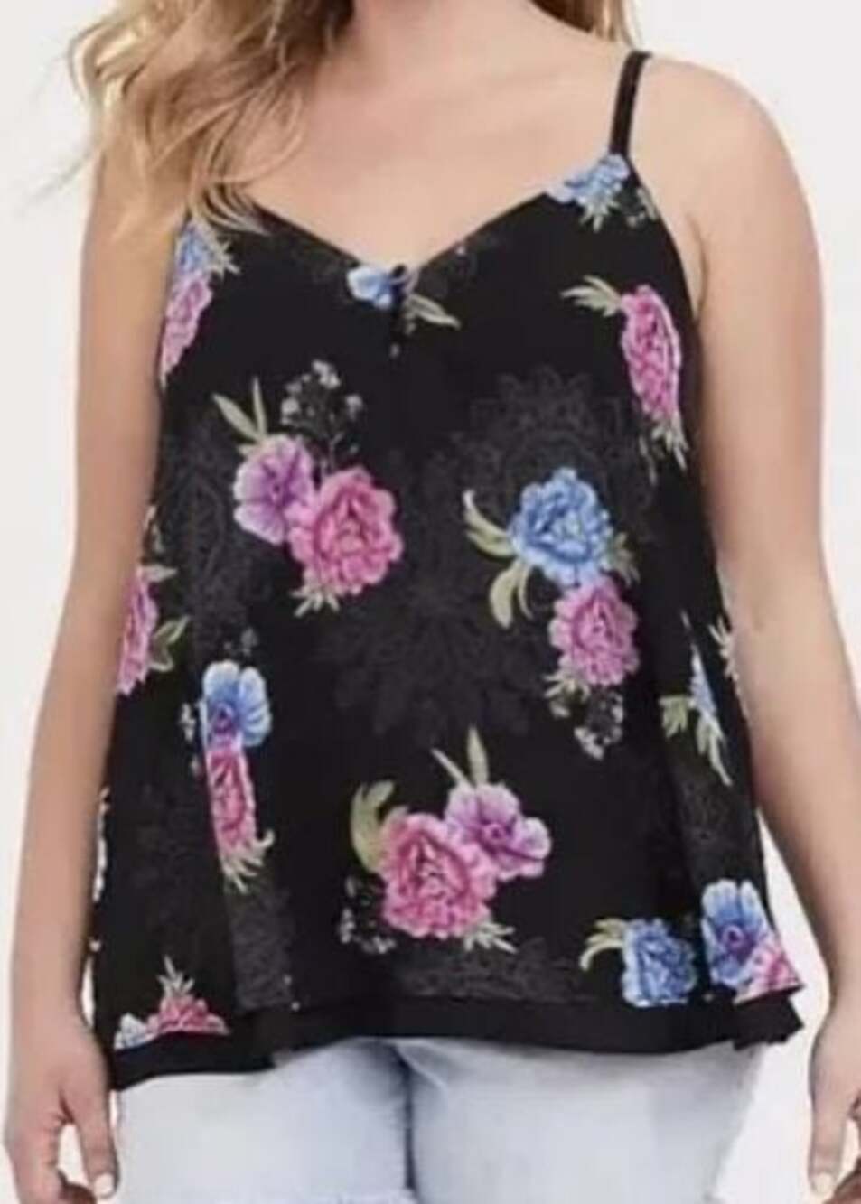 Torrid Sophiee Chiffon Swing Cami in Black Floral Mandala Print
